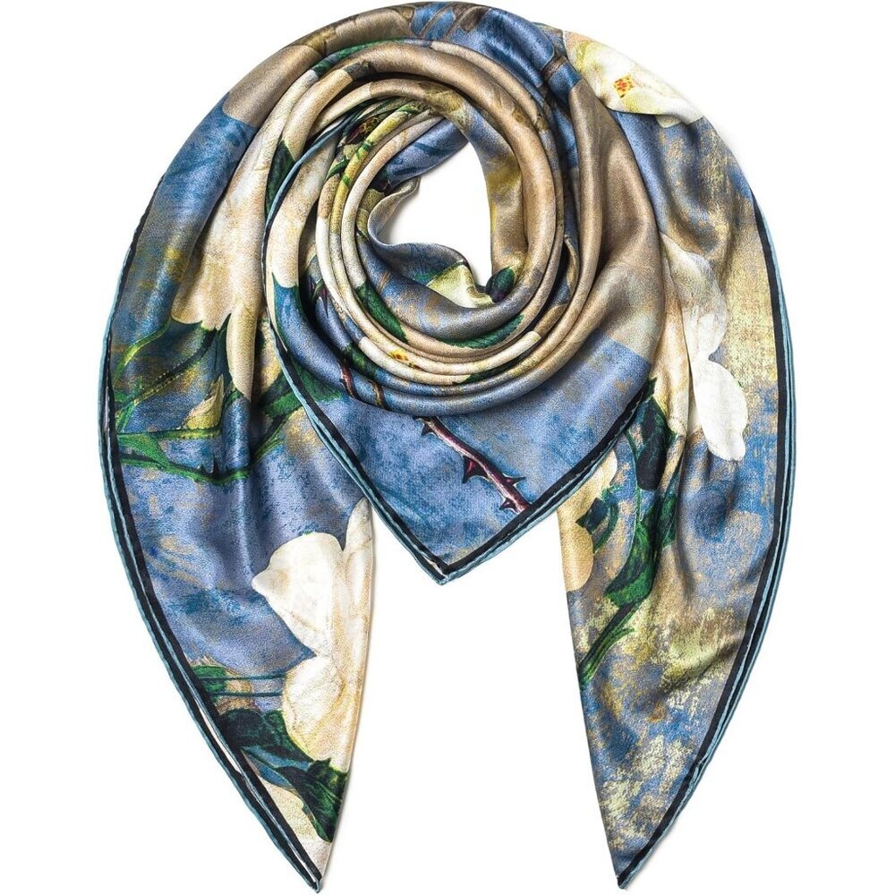 Mulberry Silk Brown Scarf 43 Inch Large Square Shawl Womens Oversized Headband